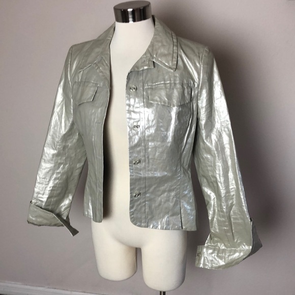 Emil Rutenberg Collection Silver Metallic Linen Jacket Size 4 - Picture 1 of 8